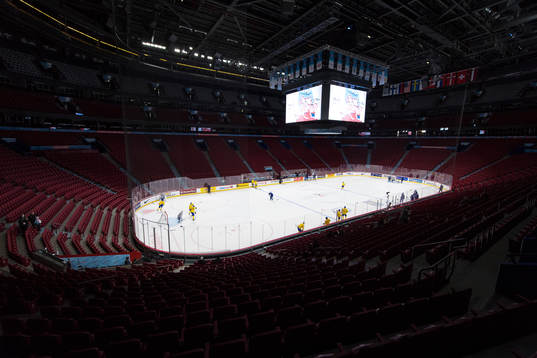 Generell vy över Sveriges ishockeylandslags värmning