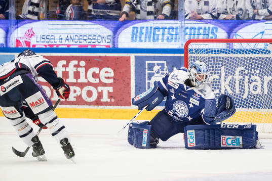 räddning av Leksands målvakt Henrik Haukeland chans från