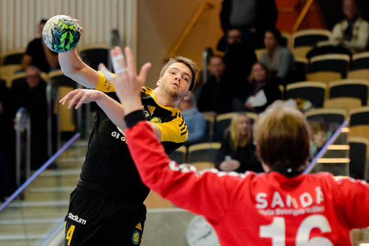 Sävehofs Henrik Johansson och Guifs målvakt Adam Krantz