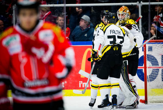 Jubel framför Brynäs målvakt Felix Sandström