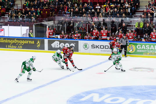Rögles Taylor Matson och Malmö Redhawks Robin Alvarez i