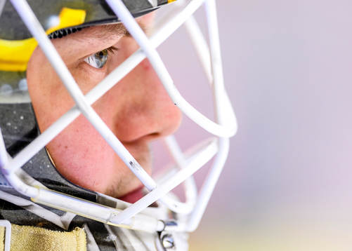 Malmö Redhawks målvakt Oscar Alsenfelt på uppvärmningen