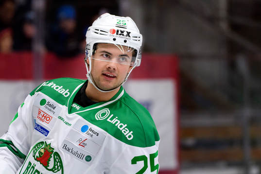 Rögles Ludvig Elvenes värmer upp innan ishockeymatchen i