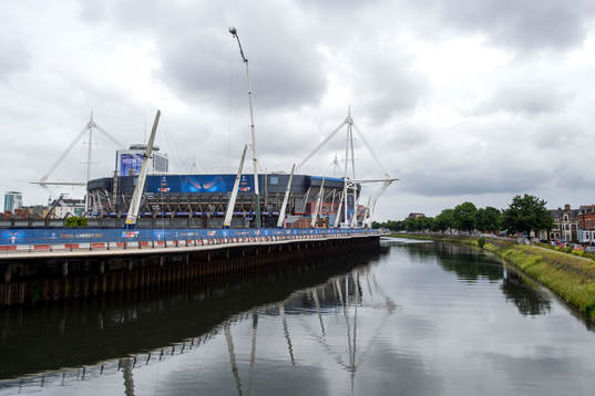 Exteriör av Wales nationalarena innan en träning med