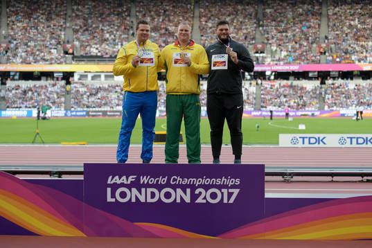 Sveriges Daniel Ståhl, Litauens Andrius Gudzius och USAs