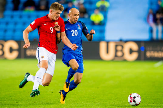Alexander Sørloth of Norway and Richard Almeida of