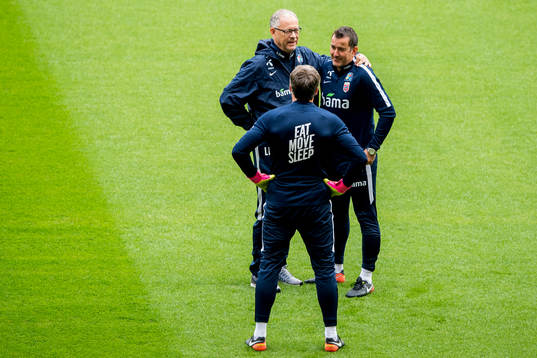 Lars Lagerbäck, head coach of Norway, and Per Joar Hansen,