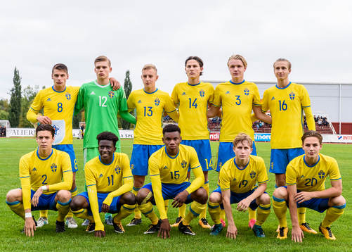 Sveriges spelare står uppställda för en lagbild