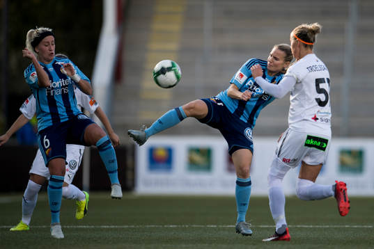 Djurgårdens Annika Kukkonen och Alexandra Höglund mot