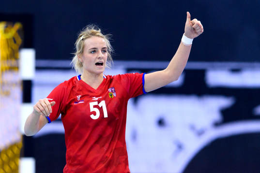 Tjeckiens Marketa Jerabkova jublar i matchen mellan Polen