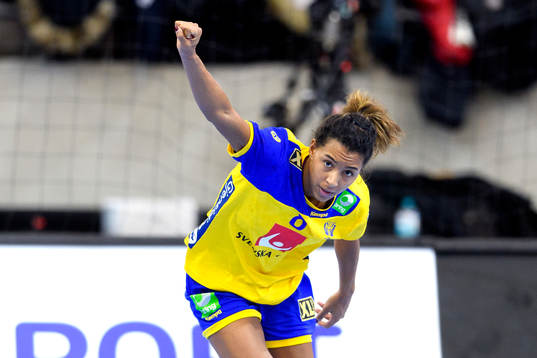 Sveriges Jamina Roberts jublar i matchen mellan Ungern och