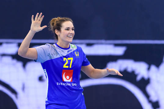 Sveriges Sabina Jacobsen jublar i matchen mellan Sverige