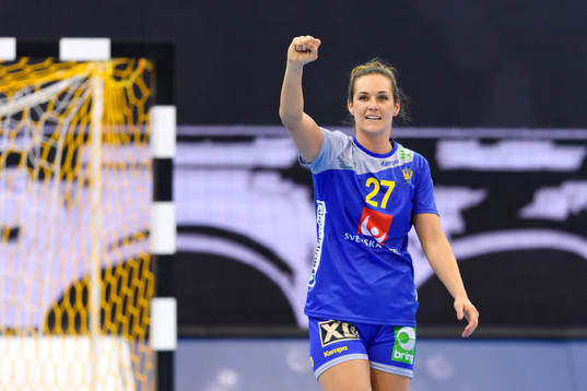 Sveriges Sabina Jacobsen jublar i matchen mellan Sverige