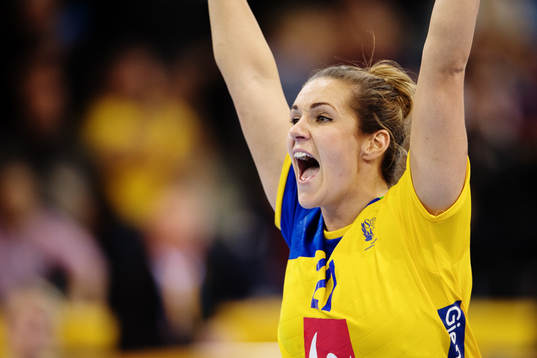 Sveriges Sabina Jacobsen jublar i matchen mellan Norge och