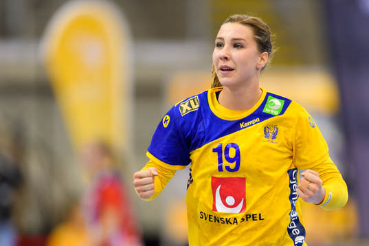 Sveriges Anna Lagerquist jublar i matchen mellan Norge och