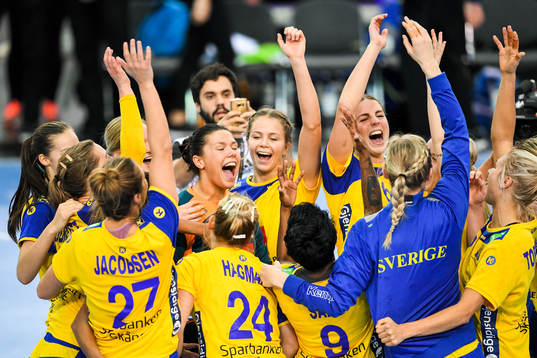 Sveriges spelare jublar