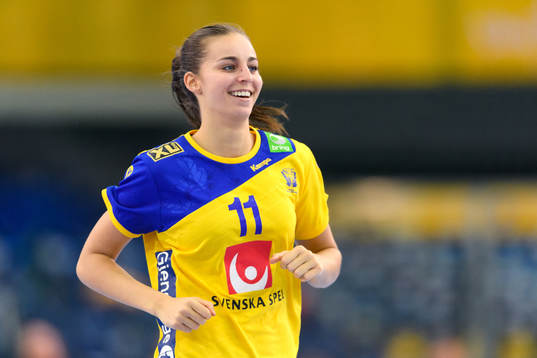 Sveriges Daniela Gustin jublar i kvartsfinalen mellan