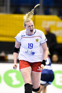 Rysslands Kseniia Makeeva jublar i kvartsfinalen mellan