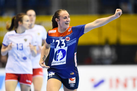 Norges Camilla Herrem  jublar i kvartsfinalen mellan Norge