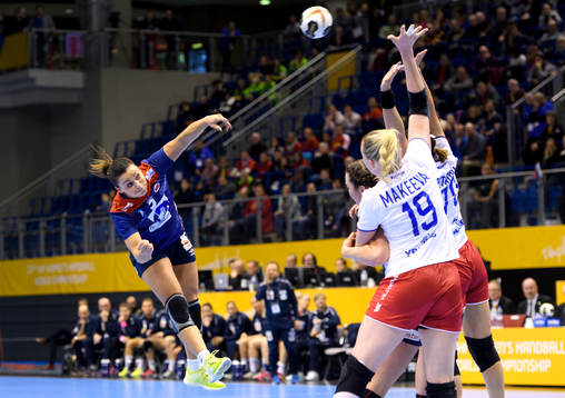 Norges Nora Mørk i kvartsfinalen mellan Norge och Ryssland