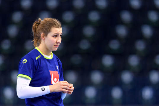 Anna Lagerquist på en träning med det svenska landslaget