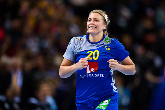 Sveriges Isabelle Gulldén jublar  i bronsmatchen mellan