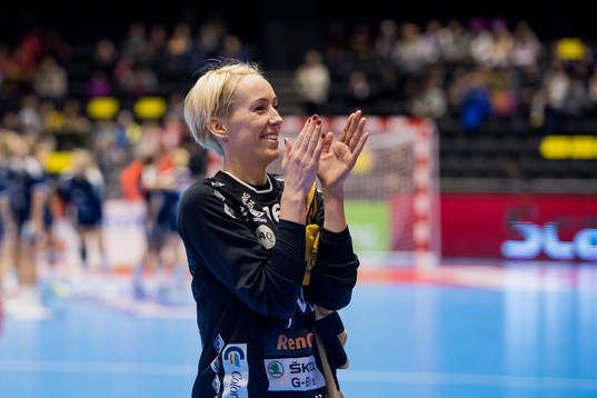 Katrine Lunde of Vipers Kristiansand celebrates
