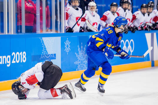 Lara Stalder of Switzerland with an injury in the Women's