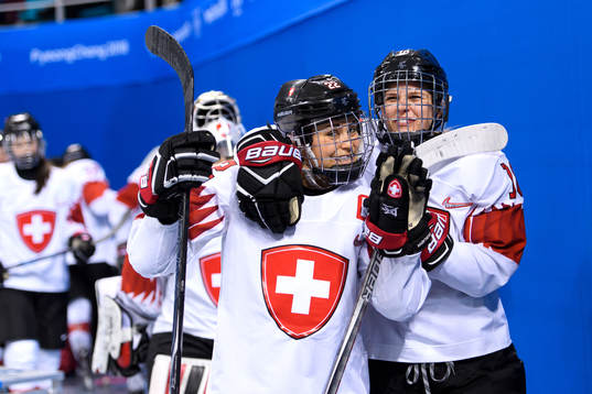 Livia Altmann and Nina Waidacher of Switzerland in the