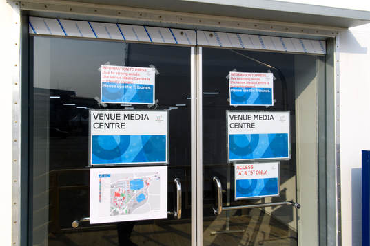 Due to strong winds the media centre at Kwandong Hockey