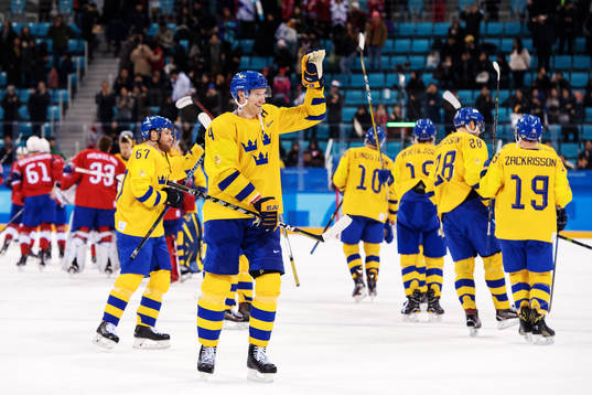 Staffan Kronwall of Sweden celebrates and recognizes the