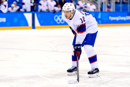 Mattias Nørstebø of Norway in the ice hockey game between