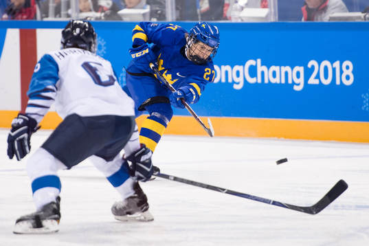 Emma Nordin of Sweden in the ice hockey quarterfinal