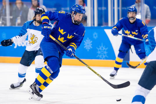 Olivia Carlsson of Sweden in the ice hockey quarterfinal