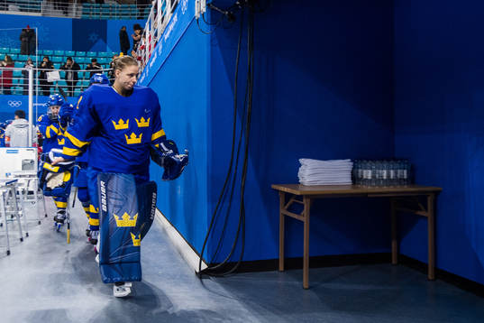 Goaltender Sara Grahn of Sweden looks dejected