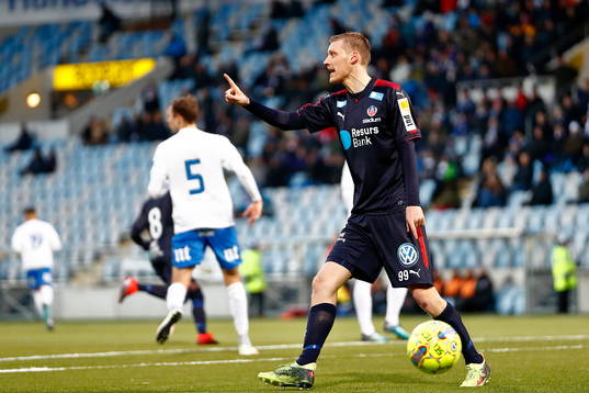 Helsingborgs Andri Rúnar Bjarnason reagerar