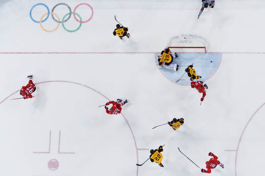 Nikita Gusev (#97) of Russia (OAR) celebrates