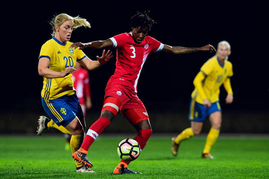 Sveriges Mimmi Larsson och Kanadas Kadeisha Buchanan
