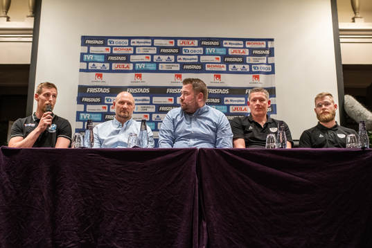 Kristianstads Olafur Gudmundsson och tränare Ola Lindgren