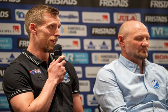 Kristianstads Olafur Gudmundsson och tränare Ola Lindgren