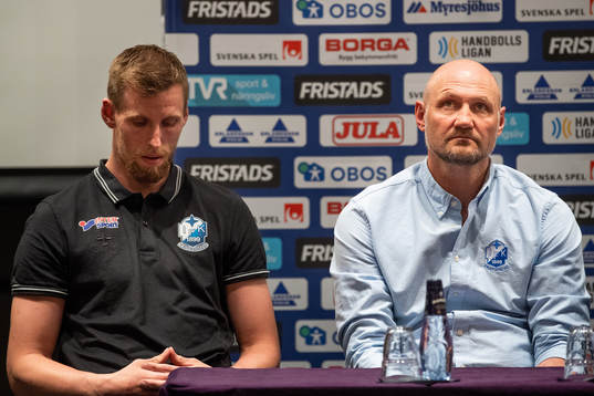 Kristianstads Olafur Gudmundsson och tränare Ola Lindgren