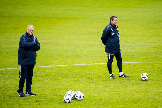 Lars Lagerbäck, head coach of Norway, and Per Joar Hansen,