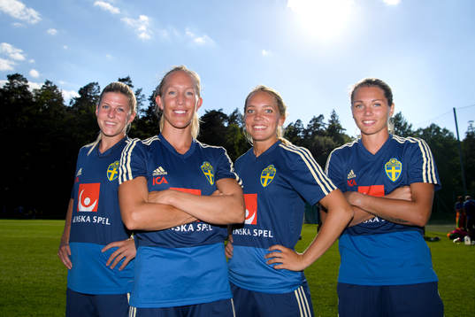 Olivia Schough, Julia Roddar, Elin Rubensson och målvakt