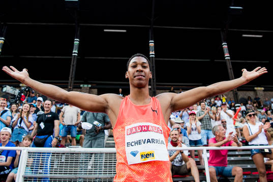 Juan Miguel Echevarría of Cuba celebrates
