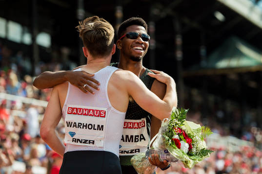 Karsten Warholm of Norway and Abderrahman Samba of Quatar