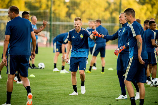 Sebastian Larsson and goalkeeper Karl-Johan Johnsson of the
