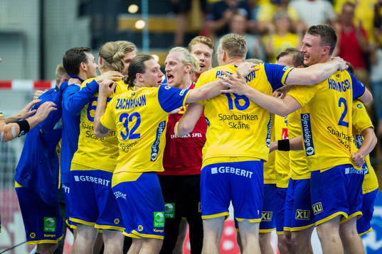 Sveriges spelare jublar