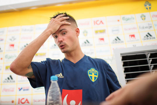 Mikael Lustig of the Swedish national football team at a
