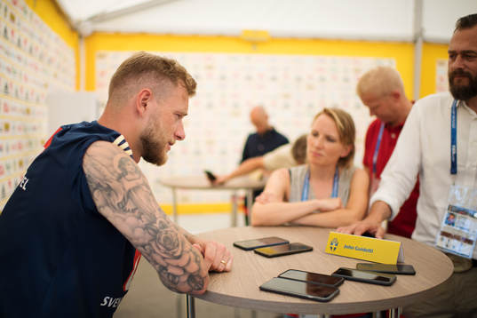 John Guidetti of the Swedish national football team at a