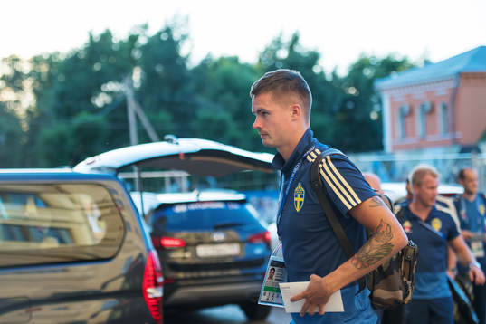 Mikael Lustig of the Swedish national football team arrives